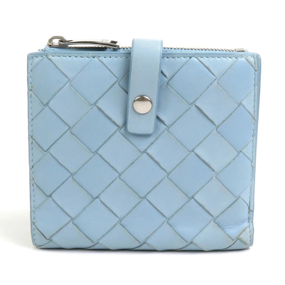 Bottega Veneta bi fold wallet Intrecciato leather blue silver